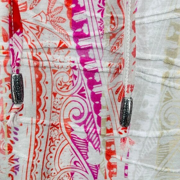 Catherines Tunic Paisley Patchwork Bell Sleeve Tie‎ Neck Shirt Women's 2X Boho - Picture 8 of 11